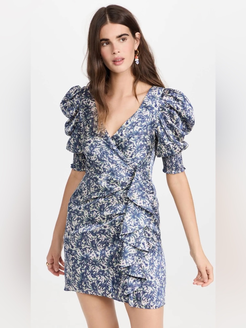 Cinq à Sept Lucinda Eclipse Multi Floral Puff Sleeve Ruffle Mini Dress Size 6